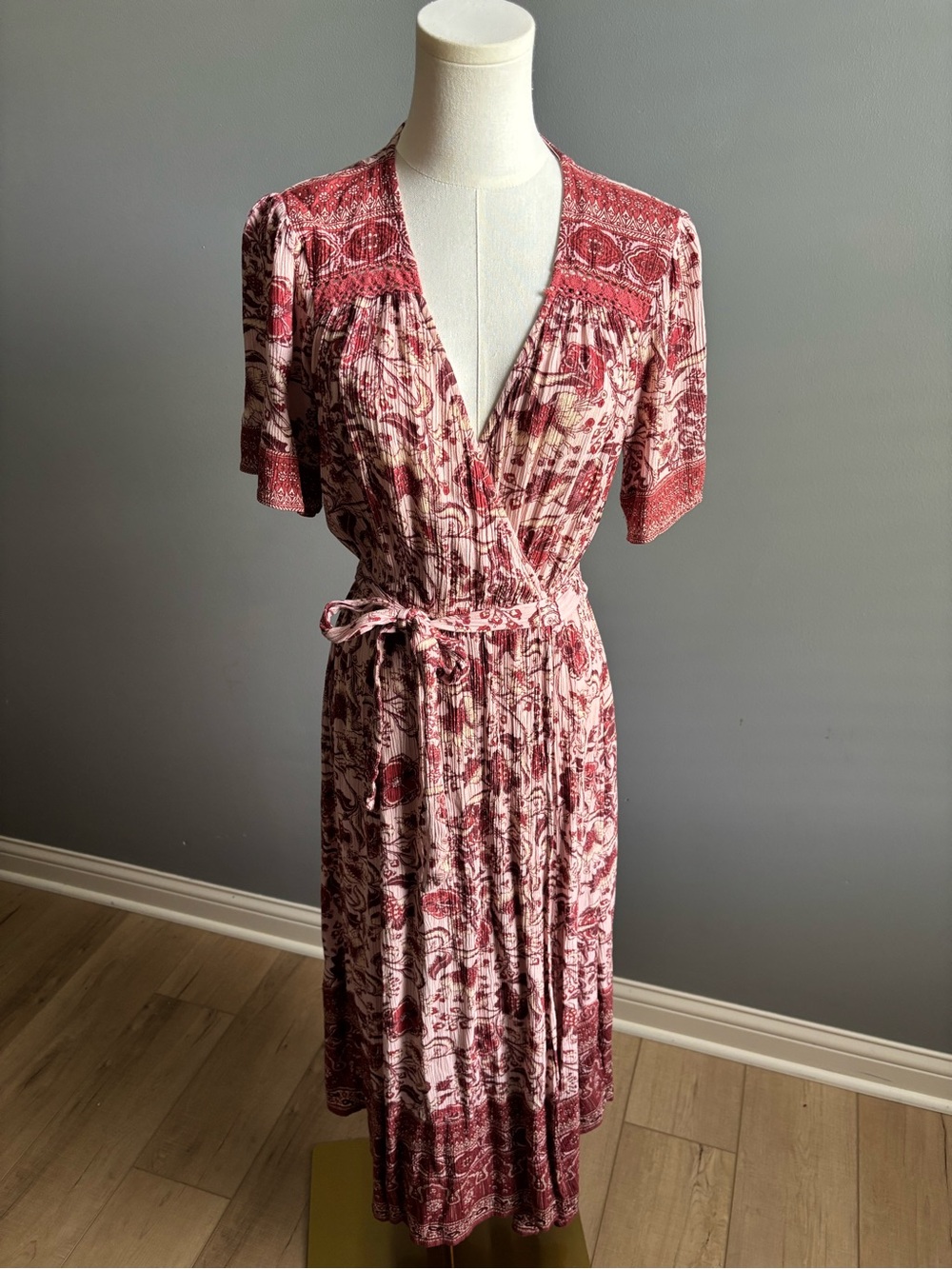 Knox Rose Floral Bohemian Short Sleeve V-neck Wrap Belted Maxi Dress